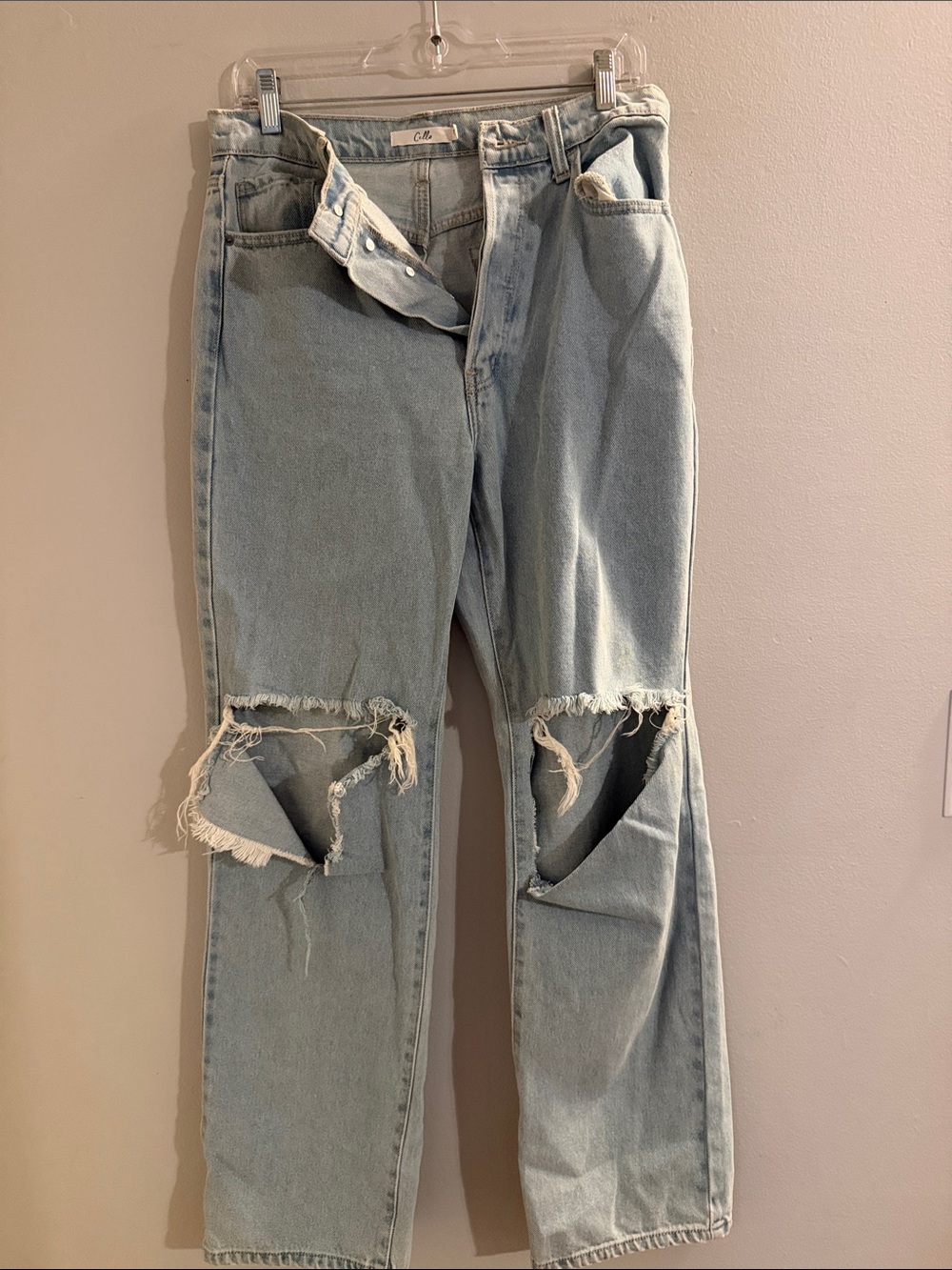 Cello Light Blue Distressed Wide-Leg Jeans